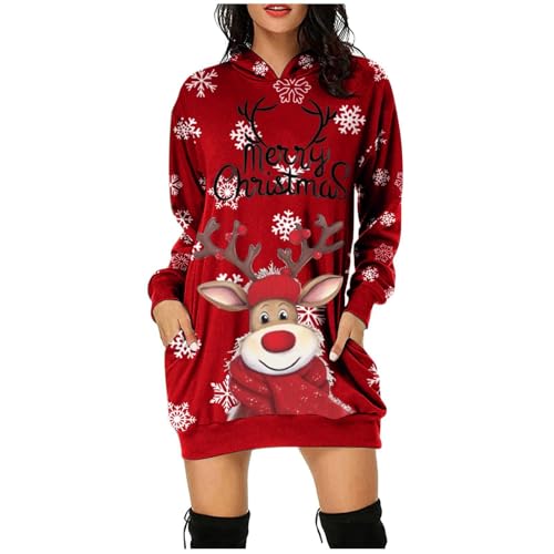 Qixiu weihnachtskleider Damen,Weihnachts top Damen,Hemd Weihnachten,weihnachtsstrickkleid,weihnachtsshirt Damen Langarm,schöne...