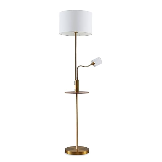 Lindby Lindby Aovanmet Floor Lamp with USB Port (modern), in Bronze, made of other metal, e.g., for living/dining room - with a fabric shade.