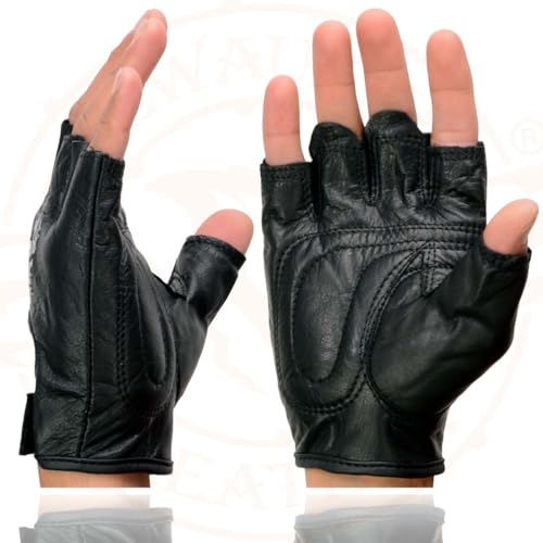 Image of Milwaukee Leather SH198 Men's Black Flame Embroidered Fingerless Gloves with Gel Palm | Padded Comfort; Vibration Relief; Flame Embroidery