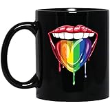 LGBT Mug - Lips Tongue LGBT Gay Pride Flag Present - Lesbian Bisexual Present - 11OZ Coffee Mug - Great Present For Friend, Employee, Boss, Parents, Boyfriend Or Girlfriend PCV2ZB