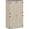 YITAHOME 50 cuft Vertical Outdoor Storage Shed wo Shelf Large Waterproof Storage Cabinet for Garden Shed Tall Outdoor Storage Shed for Garage Pool Storage Resin Lockable Khaki Brown