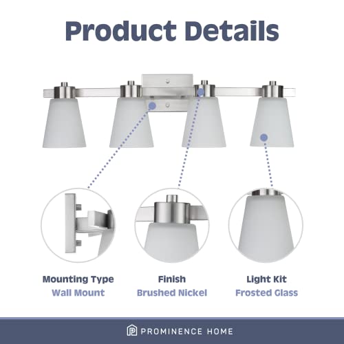 Image of Prominence Home Fairendale 4 Light Brushed Nickel Bathroom Vanity Light with Frosted Glass