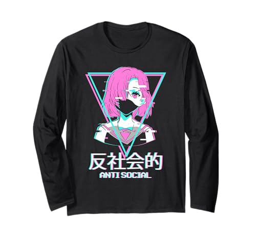 Antisocial Vaporwave Anime Girl Japanese Aesthetic Long Sleeve T-Shirt