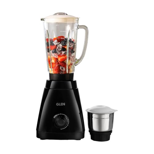 Image of Glen 550W Mixer Grinder with 1.2L Glass Blender Jar & 400ml Stainless Steel Grinder Jar, 3-Speed + Pulse, Ice Crushing, Smoothies, Shakes, Sauces & Hot Liquid Blending, ISI Certified, SA4046BGJ