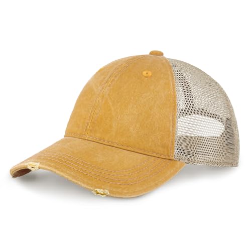 Image of CHOK.LIDS Washed Trucker Hat Unstructured Distressed Pigment Dyed Cap | Vintage washed cotton, unstructured low profile, breathable mesh back, adjustable outdoor headwear