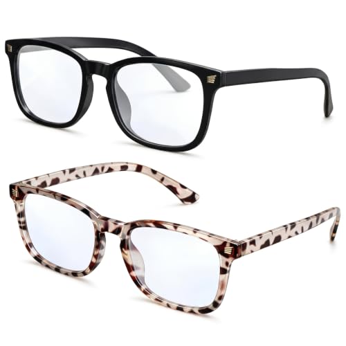 HYMC 2PCS Kids blue light glasses kids glasses Clear Lens Blue Light Blocking Plastic Frame Acrylic Lens Unisex blue light glasses kid (leopard print black)