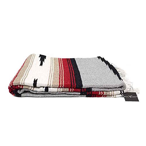 Open Road Goods Heather Gray Mexican Yoga Blanket - Thick Grey Diamond Blanket With Camel, Tan Brown, & Rust Orange Red Clay Stripes #TOP4