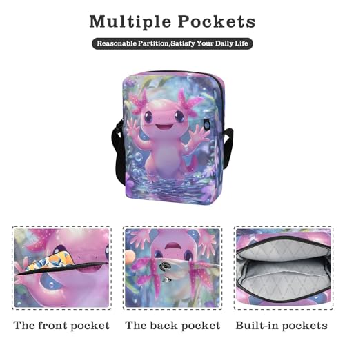Crossbody Bag Cute Axolotl Messenger Bag for Women Men Purse Shoulder Bag Satchel Bag with Adjustable Strap 202b65262