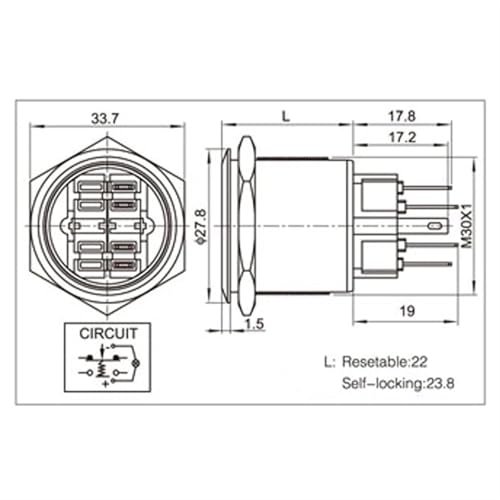 Interruptor de botón momentáneo de 30mm DPST 12V con luz LED amarilla para panel industrial 5