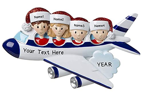 Personalized Vacation Family Christmas Tree Ornament Present Gift Santa Hat Travel Flight Trip-Free Personalized (Family of 4)