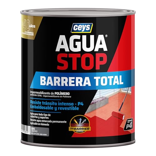Ceys - Aguastop Barrera Total - Impermeabilizante de Polímero para Tránsito P4 - Recubrimiento Elástico - Barrera Total Contra el Agua - Gris - 1 Kg