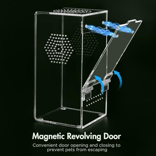 Image of Pre-Assembled Jumping Spider Enclosure, Acrylic Terrarium with Magnetic Door & All-Side Ventilation, Habitat for Spiderling, Mantis, Tarantula, Snail, 3.5 inchx3.5 inchx7 inch (Tweezer & Temp Sticker Included)