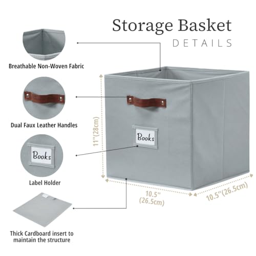 Image of DECOMOMO Cube Storage Bins | Fabric Storage Cubes with Label Holders, Cubby Storage Organizer Bins for Organizers Shelves Closet Toys Clothes (11 inch / 6pcs, Grey)