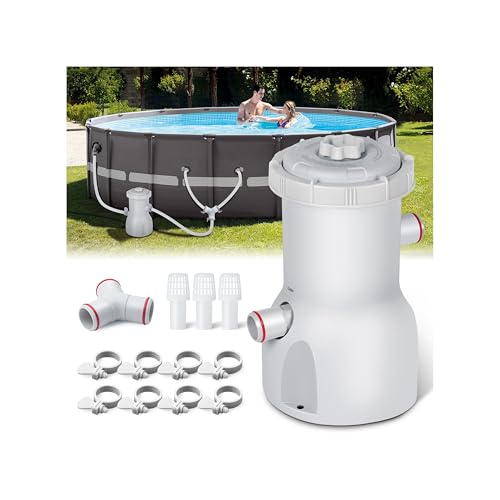 Standard Series Above Ground Pool Filter Pump - 800 GPH Flow Rate | Rapid Circulation & Micro-Debris Filtration, Pool Cartridge Filter Pump System - Keep Water Crystal Clean & Clear - Grey