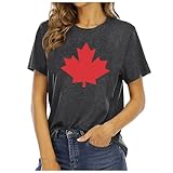 canada giorno camicie donna grafica canada canadese t-shirt patriottica manica corta neon abbigliamento donna, grigio scuro, s