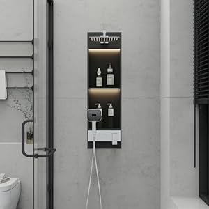 All in one Shower Niche wLED Light Shower Spray Bathroom Shower System w 304 Stainless Steel Wall Niche Integrated Black Niche