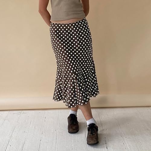 Women Polka Dots Midi Skirt Y2K Sheer Mesh Long Skirts Lace Patchwork Maxi Skirt Low Waisted Pencil Skirts3