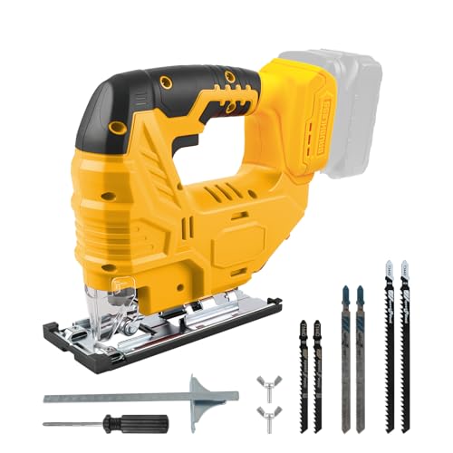 Cordless Jig Saw for Dewalt 18V 20V Battery, 800W 2700RPM Brushless Jigsaw Cut Off Tool, 45° Beveled Cuts, 4 Orbital Action, with Jigsaw Blades for Straight/Curve/Circle Cutting