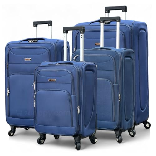 ZAAPPY Soft Shell Luggage Set, Ultra Lightweight, Expandable, 4 Smooth Wheels with Combination Locks (Blue, 4PCS SET 20/24/28/32 Inch)