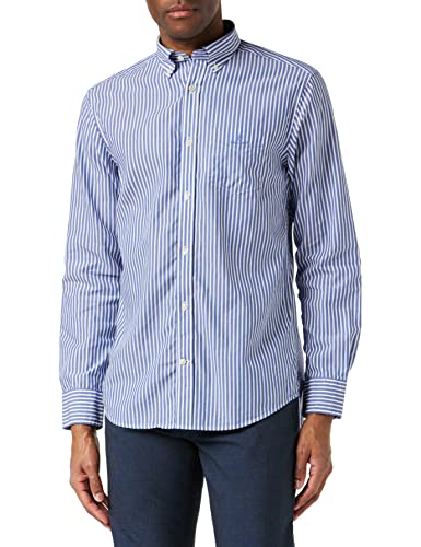 GANT Herren Broadcloth Stripe Reg Bd Freizeithemd, College Blue, L EU