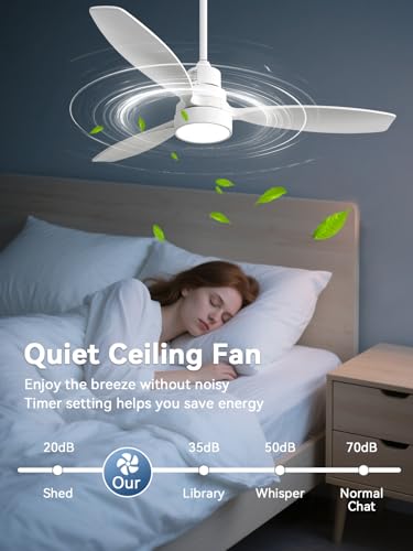 Image of Sofucor White Ceiling Fan with Lights and Remote, 52 Inch Modern Wood DC Motor Ceiling Fan with Downrods, for Farmhouse Bedroom Living Room Dining Room Patio Porch, Reversible, 3 Blades