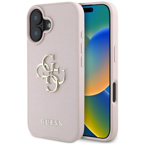 CG MOBILE Guess Grained Big 4G Logo Small Classic Logo Coque pour iPhone 16 (rose)