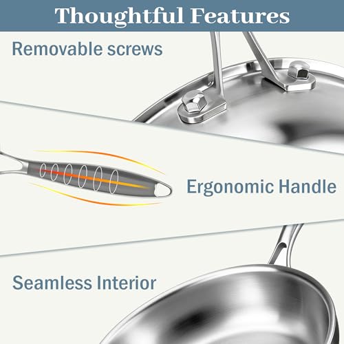 Image of Stainless Steel Cookware Set - 3-Ply 8.66-Inch Heavy Duty Cooking Set with Detachable Handle, Induction Compatible for Gas and Ceramic Cooktops, Dishwasher and Oven Safe