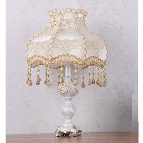 Preisvergleich Produktbild DIAOD Europäische Tischlampe Nachttischlampe handgemachte Spitze Tuch Beige Lampenschirm viktorianischen Stil Harz Lampe Körper Lampe Tischlampe mit E27 / E26 Birne
