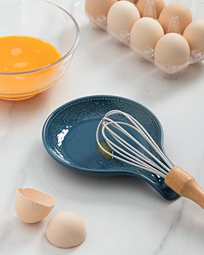 Fun Elements Spoon Rest, Lace Emboss Kitchen Spoon Holder For Stove Top, Ceramic Spoon Rest For Kitchen Counter, Best Gift Idea For Thanksgiving, Christmas And House Warming, Grayish Blue #TOP5