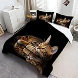 Parure de Lit 3 Pièces pour 2 Personnes, Housse de Couette 200x200 cm + 2 Taies d'oreiller, Imprimé Chat du Bengale, Microfibre Hypoallergénique, Confort et Élégance