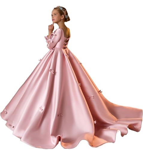 Girls Pageant Dresses Flower Girl Dresses Satin with Bow Knot Birthday Party Little Proms Girls Ball Gown