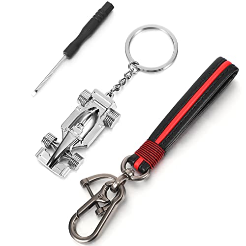 3D Race Car Keychain Driver Keyfob Car Keychain Racing Car Model Keychain Leather Keychain Suit Family Present for Father Husband Boyfriends (3 Pieces)