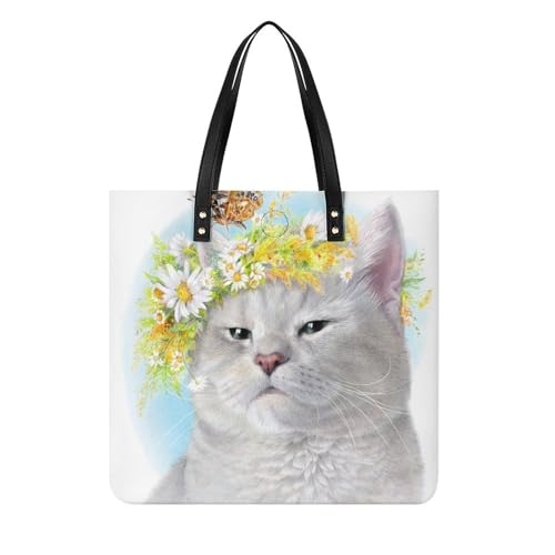 Sac à main chat fleur papillon : tote bag femme pour cours et shopping