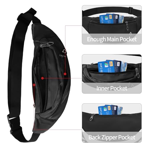 fanny pack for women and man crossbody bag cross body bag with adjustable strap for travel running hiking walking workout black
