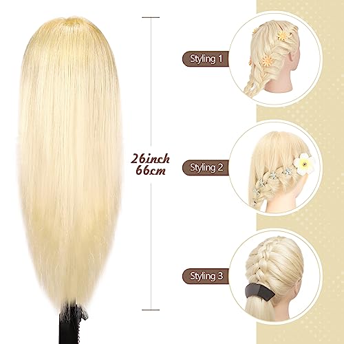 TopDirect Training Head 66cm/26 inch 70% Real Hair Cosmetology Hairdressing Mannequin Manikin Dummy Head Doll with Table Clamp Holder + Braid Set + 8 PCS Rainbow Colored Hair Extensions Wig Pieces - Image 2