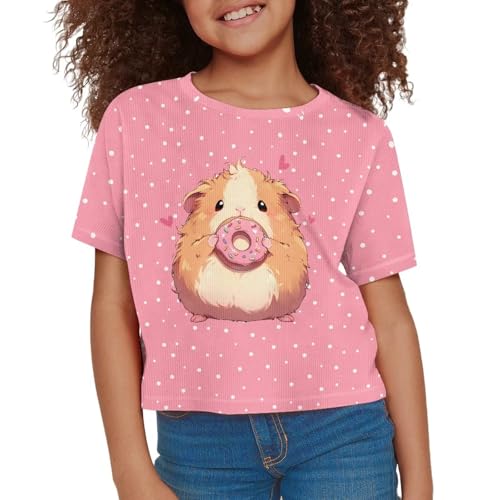 Image of Girls Crop Tees Crew Neck Casual Short Sleeve T Shirts Kids Loose Soft Comfortable Tees Blouses Shirt for Little Girl