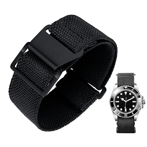 Image of BINLUN Elastic Nylon Watch Band 18mm 20mm 22mm Marine Nationale Fabric Military Parachute Replacement Watch Strap Men Women Silver & Black Buckle - Upgraded Hook-and-Loop Buckle