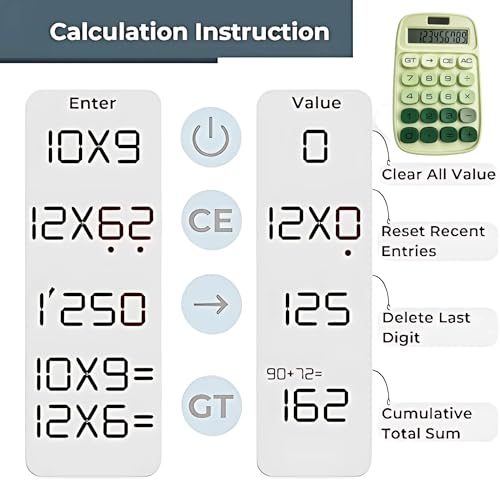 Image of Desktop Colorful Calculator 12 Digit, Dual Solar Power and Battery LCD Display, Easy to Press Big Buttons for Home, Office, School, College Class and Business Use (Green)
