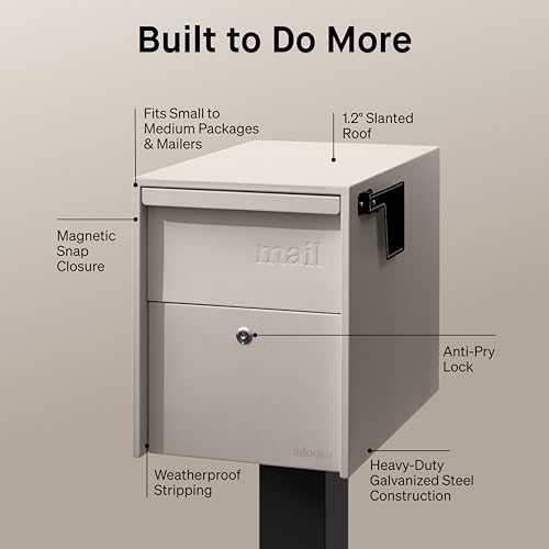 Image of Adoorn Lockable Post Mount Mailboxes for Outside - Large Anti-Theft Locking Mailbox for Packages and Letters - Weatherproof Construction - Durable Steel - 15.5 inch H x 12 inch W x 18.5 inch D - Sandstone