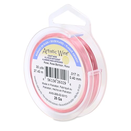 Image of Artistic Wire, 26 Gauge Silver Plated Tarnish Resistant Colored Copper Craft Wire, Rose, 30 yd