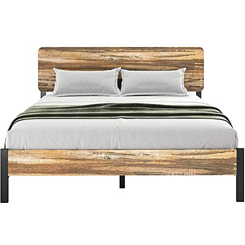 Likimio Full Size Bed Frame, Bed Frame Full With Headboard And Heavy Strong Supports/Noise-Free/No Box Spring Needed/Rustic Brown #TOP5
