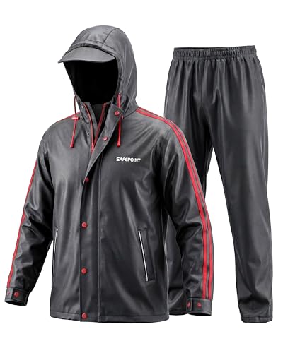 Image of Destinio Rain Coat for Men Waterproof with Hood, Thick Polyester, Leak Proof, Premium Zipper, Raincoat for Bike Riding, Double Layer Rain Suit for Riders, Rainwear Set