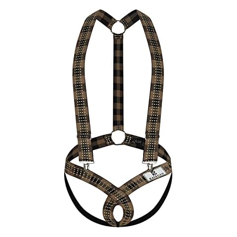 Mens Lingerie Bondage Strap Bodysuit Harness Thong Underwear Costume Leotard Jumpsuit Briefs Brown L Cover