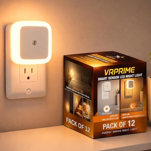 Image of Night Lamp Sensor Light for Bedroom Bed Side Home | Smart Automatic ON /Off Dim LED Lights | Energy Saving 0.5W Lamp | Long Life for Hallway, Stairs, Kitchen, Bathroom (12, Warm)