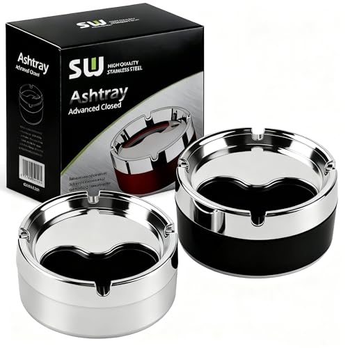 Qibivfo 2 Pièces Cendrier Rotatif,Cendrier Coupe Vent D'extérieur, pour une Utilisation Intérieure et Extérieure, (15 * 10 * 5cm) Noir et Blanc