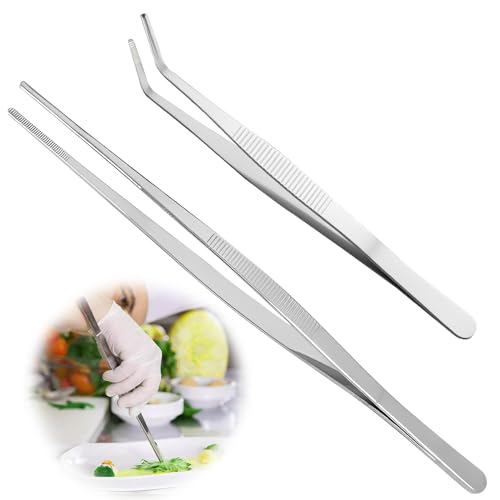 Pinzette lunghe, 2 pinzette in acciaio inox, per lavori di precisione, grigliate per cuochi, hobbisti, pratiche, per guarnire la carne, modellismo