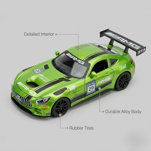 Image of Happy Hues Die-Cast Metal Toy Car 1:32 Scale - Premium Racing Model with Opening Doors & Durable Alloy Body, Best Collectible Gift for Kids (Green)