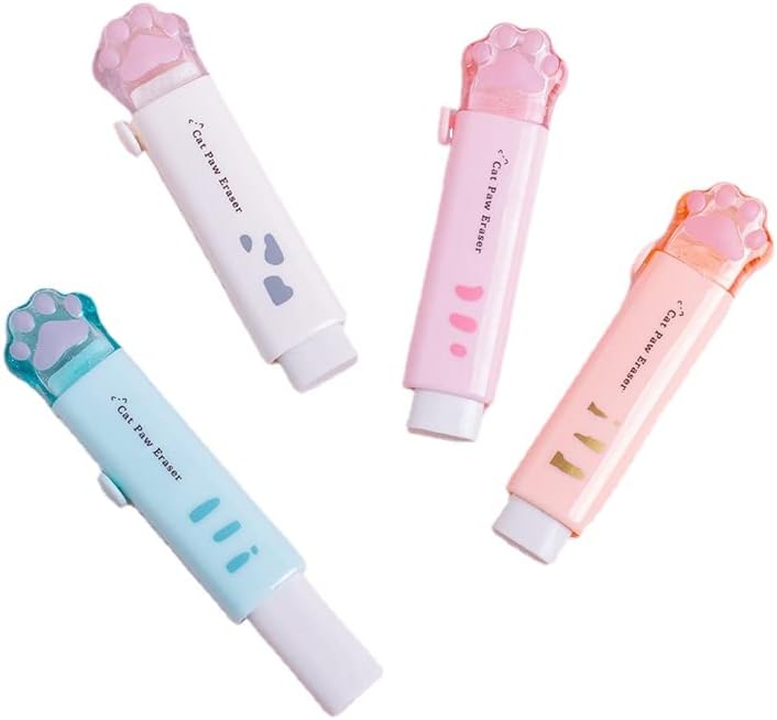 4 piezas de borradores retráctiles en forma de pata de gato Kawaii Cutecore Push-Pull de goma para estudiantes, suministros escolares estéticos