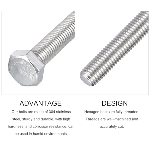 Image of METALLIXITY Hex Bolts (M12-1.75x160mm) 2Pcs, 304 Stainless Steel Coarse Fully Threaded Hex Head Screw Bolt Machine Screws - for Furniture Repair, Silver