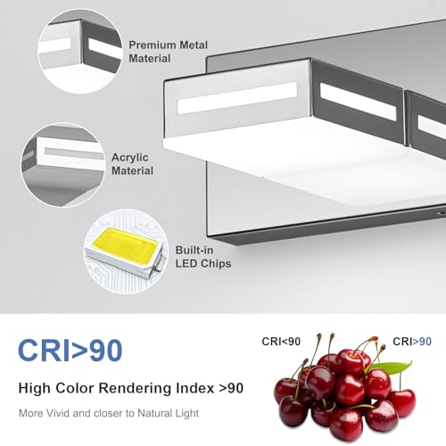 Image of LED Modern Bathroom Light Fixtures, 3-Light 24-Inch Chrome Vanity Lights for Bathroom Lighting Fixtures Over Mirror, 6000K Cool White 350 Rotatable Wall Lamp